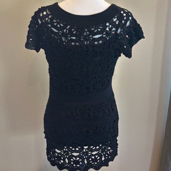 INC International Concepts Black Crochet Tunic Top | Women’s Small - Picture 3 of 8